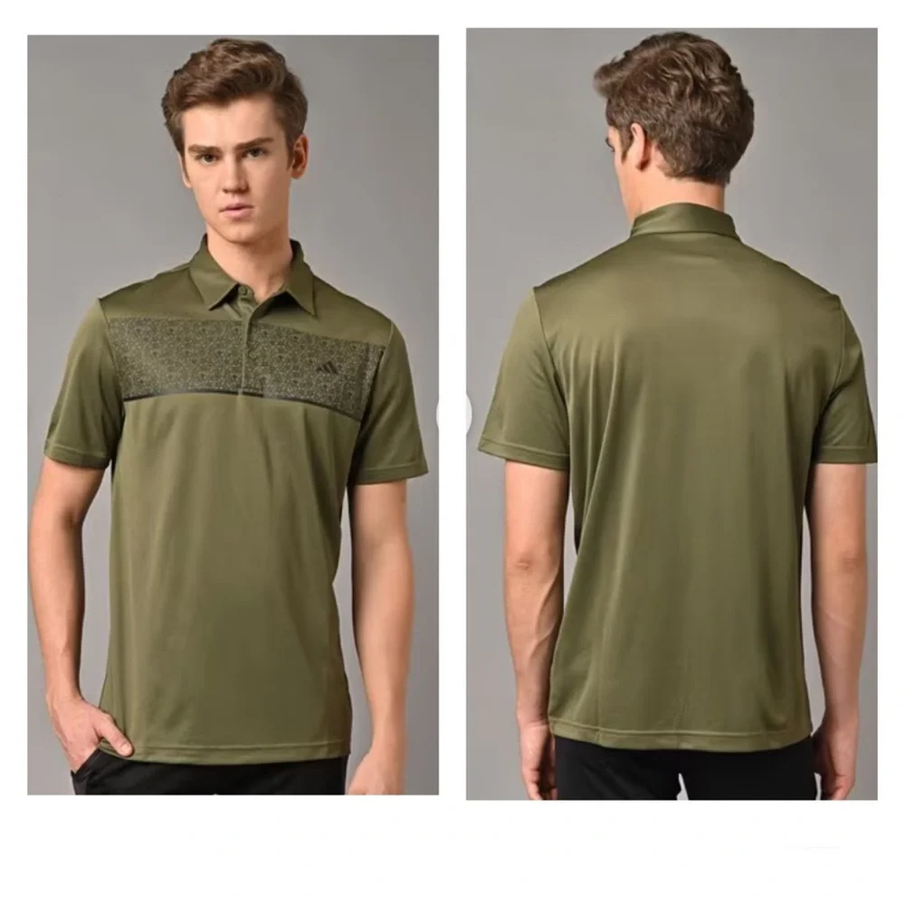 Adidas Olive Strata Chest Print Golf Polo Shirt | Men’s Size M
